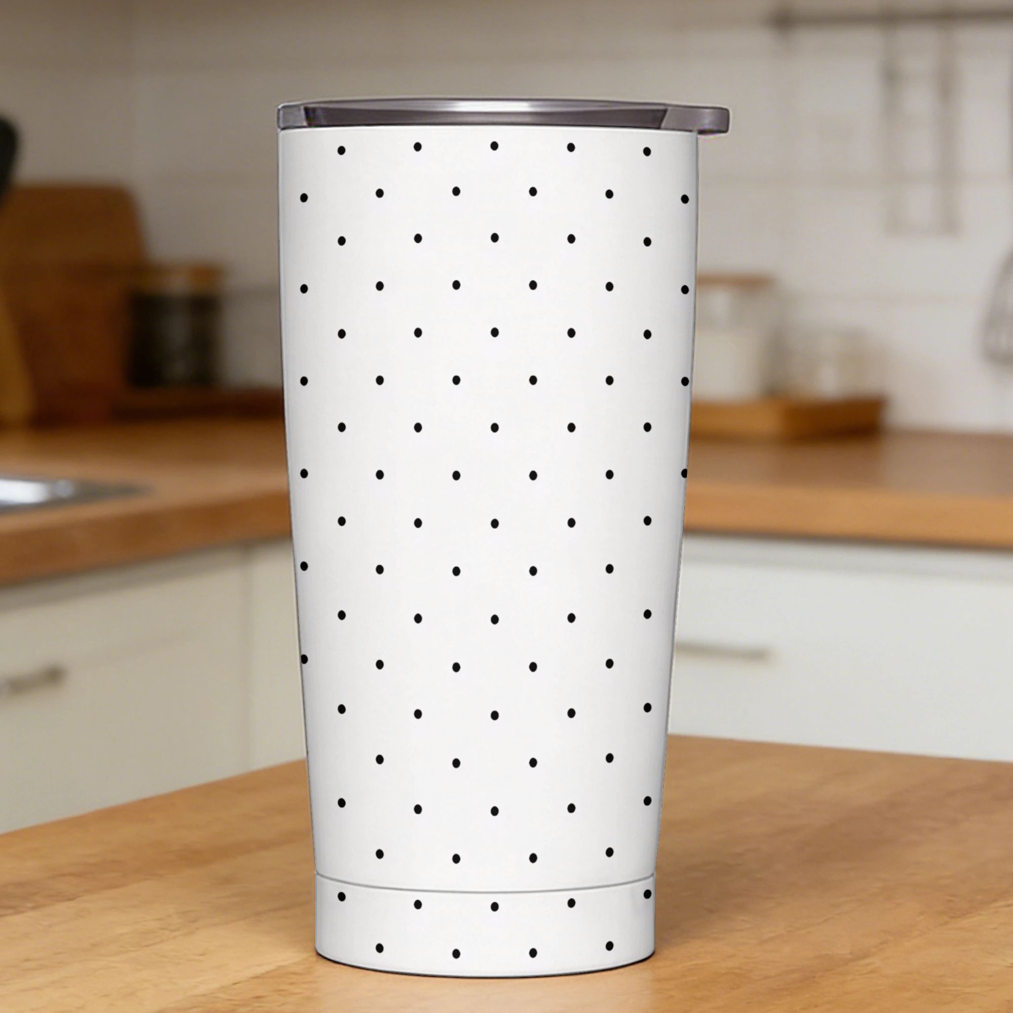 Tumbler 20Oz White - 黒と白の水玉模様のステンレス鋼製タンブラー、ストロー付き、ビーチコーヒーマグ、20オンス、冷たい飲み物用、車用マグカップ