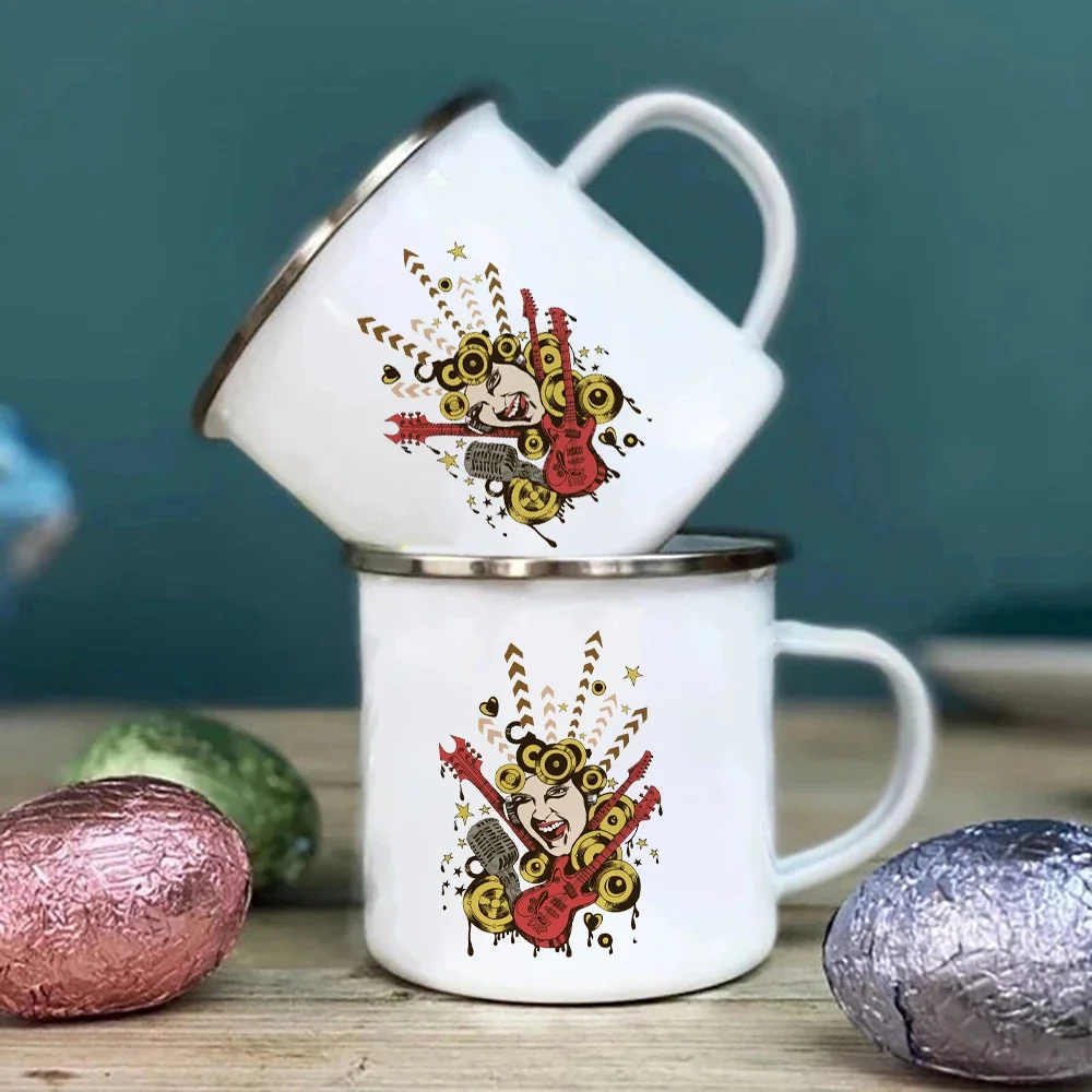 Sublimation Mug White - ホワイトメタルマグ,ロックシンガーエナメルカップ,昇華型コーヒーカップ,パーソナライズされたギフト,珍しいティーカップ,カスタムマグ