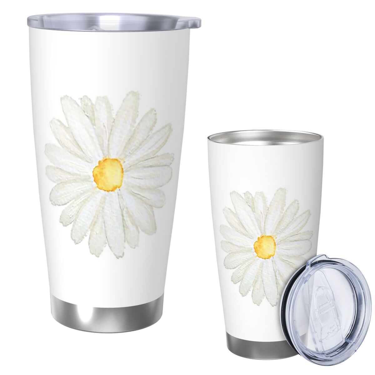 Tumbler 20Oz White - 手描きの小さな白いデイジー水彩ステンレス鋼タンブラー真空断熱マグサーマルコールドボトルストロー20オンス