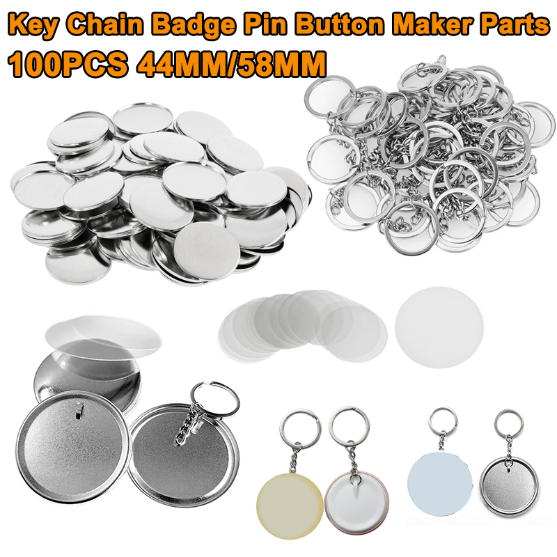 Button Badge Blank - 100個 44mm 58mm プラスチック製 メタル キーホルダー