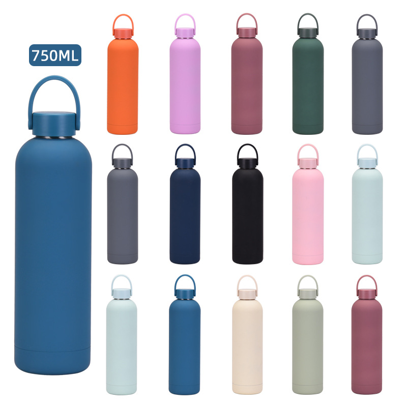 Water Bottle Blank - 350/500/750/1000mlステンレス製保温水筒/真空断熱ボトル、ハンドル付き、小口径スポーツサーモカップ、旅行や車での使用に