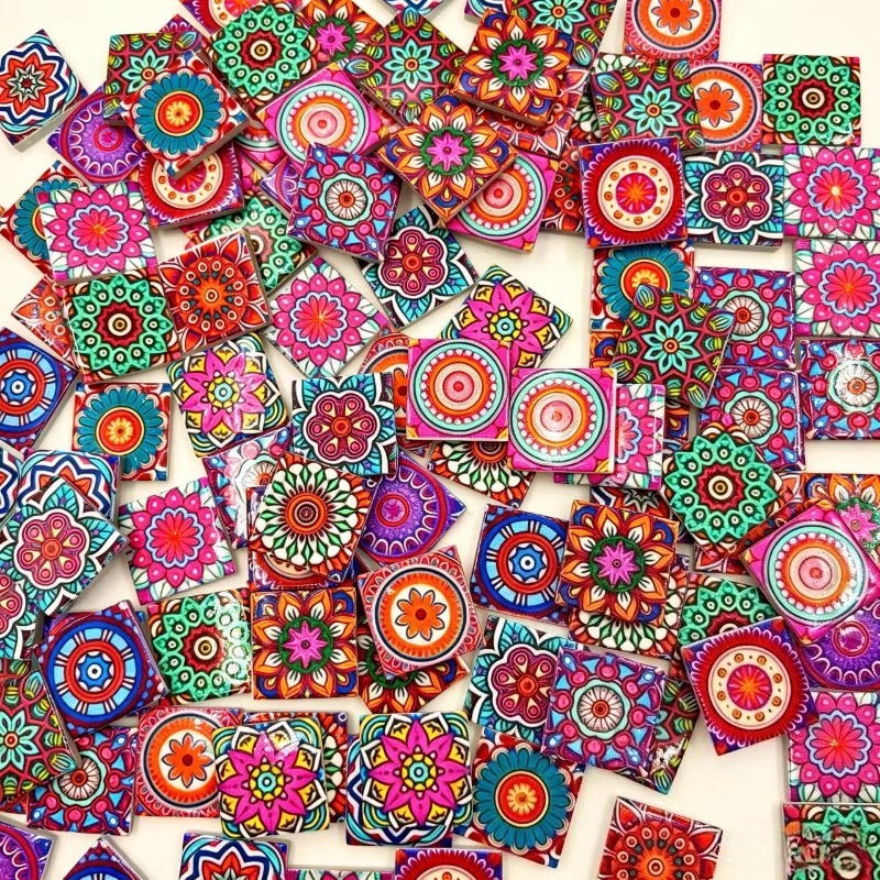 Ceramic Tile Blank - マンダラプリントセラミックモザイク 150/300g/パック 装飾用カップマット作成、ガーデンポット美化、アートウォールペースト、ソフトデコラ用