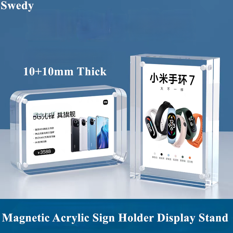 Photo Acrylic Block - 5 個 90 × 55 ミリメートル磁気アクリルサインホルダーディスプレイスタンドメニュー価格ラベル紙ホルダー結婚式ベビー写真画像ブロックフレーム