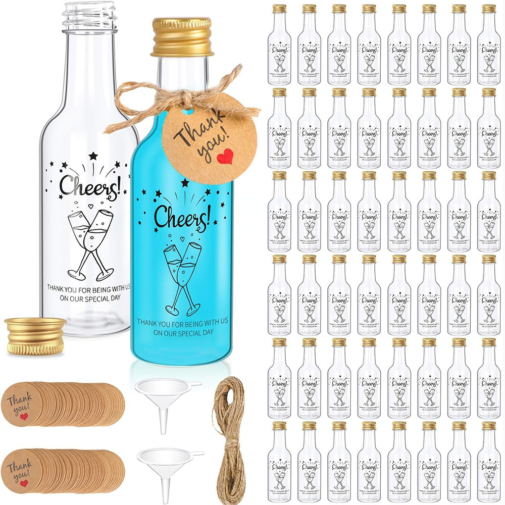Water Bottle Blank - 50パックミニリカーボトル、1.7オンス/50mlミニワインボトル、ワインジュースアルコール用空のショットボトル、誕生日結婚式パーティーの記念品