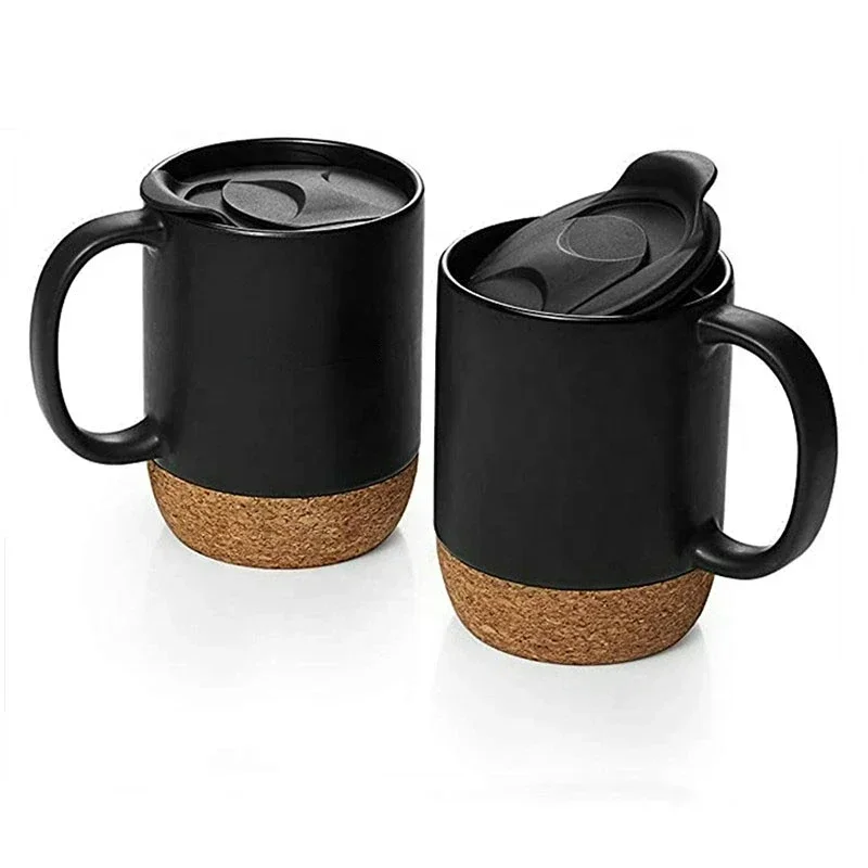 Sublimation Mug White - コルクベース付きコーヒーマグカップ 15オンス昇華マットプレーンブラックホワイトセラミックマットティーカップ蓋付きクリエイティブマグカップ