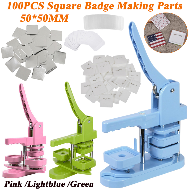 Button Badge Blank - DIY 50mm角バッジマシン（100個のブランクバッジピン、プラスチック製チェストボタン作成部品、手動回転プレス機付き）