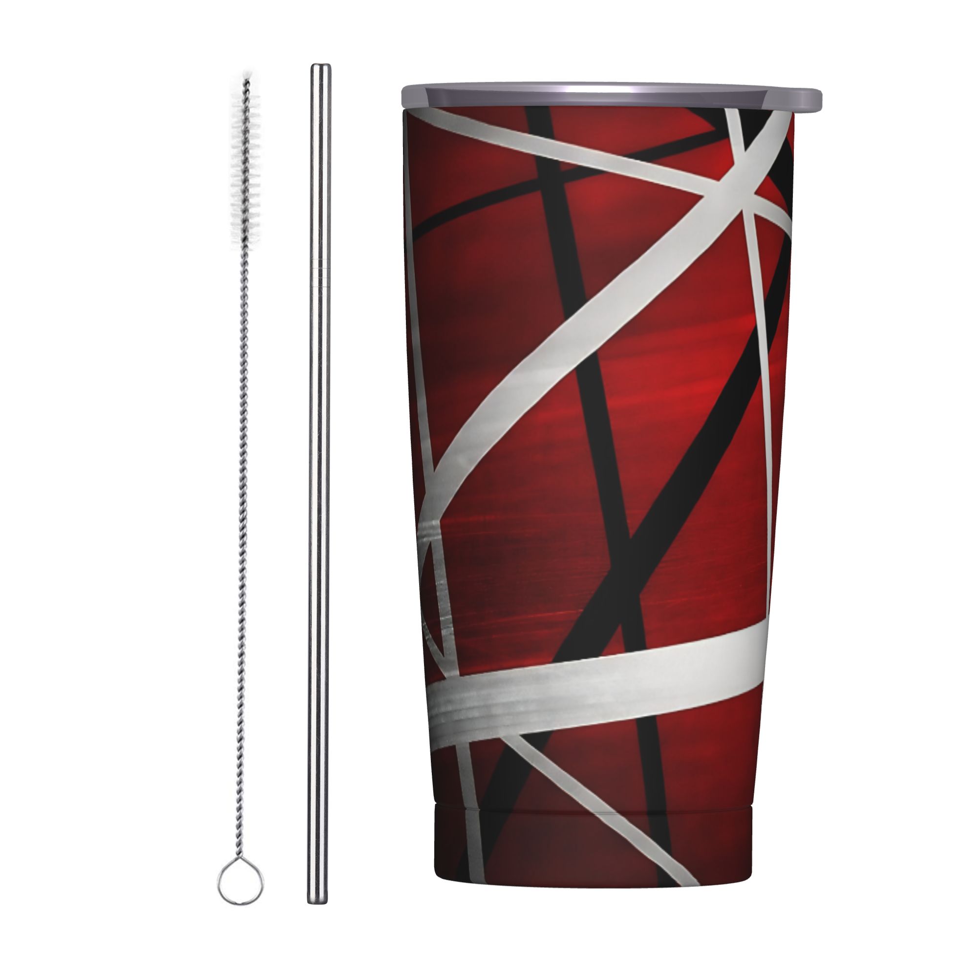 Tumbler 20Oz White - V-Van Halens レッドブラックホワイトタンブラー真空断熱サーマルカップ 蓋付きストロー ダブルウォールマグ ホットコールドドリンク用、20オンス