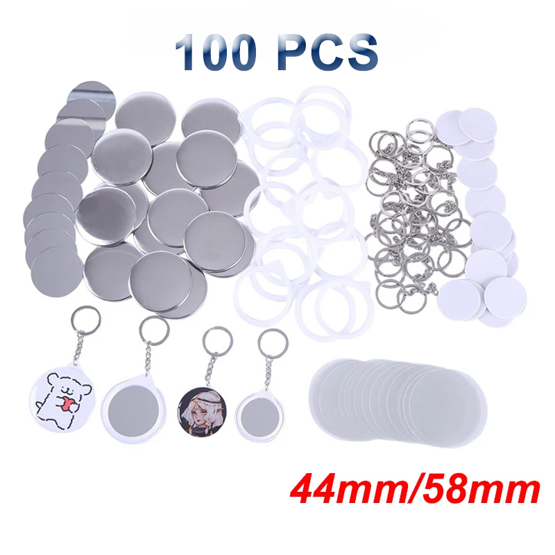 Button Badge Blank - 新しい 100 個キーリングミラーブランクバッジボタンピン 44/58 ミリメートルブランク DIY