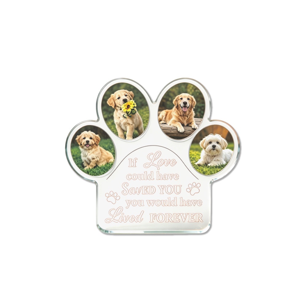 Photo Acrylic Block - 1個入り DIYカスタム写真＆テキスト入り 肉球型アクリルブロックディスプレイ飾り板、アクリルスタンド付き クリエイティブな卓上装飾品