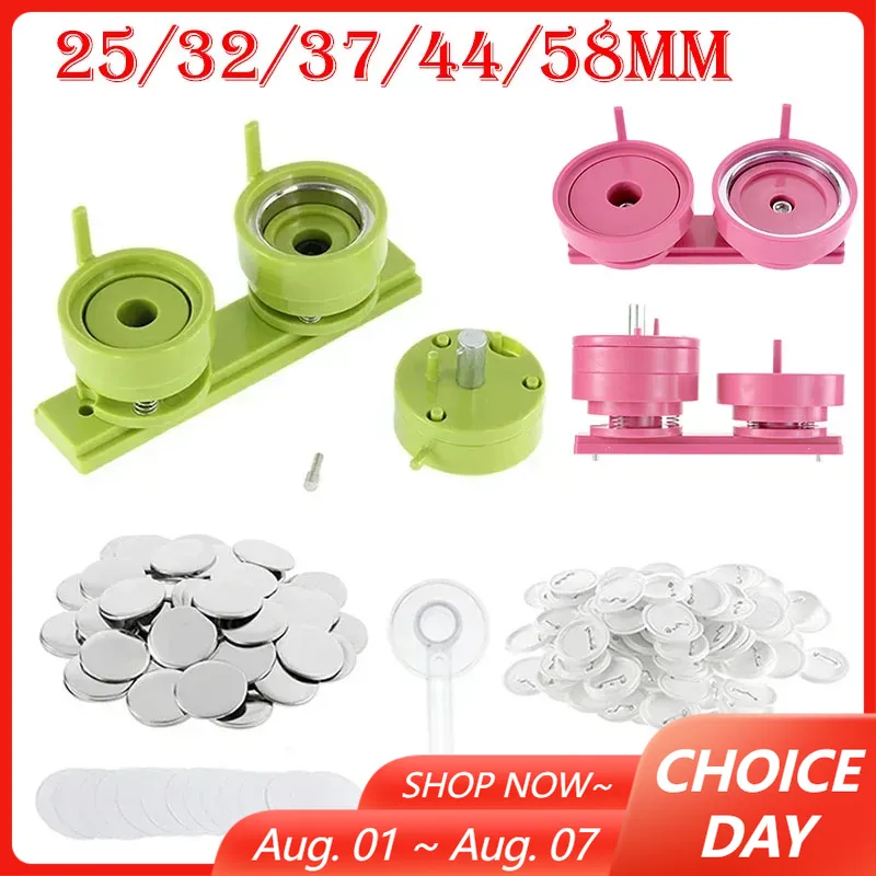 Button Badge Blank - バッジピンボタンマシン,ブランク製造部品,円形カッター,日曜大工材料セット,100セット,25mm, 32mm, 37mm, 44mm, 58mm