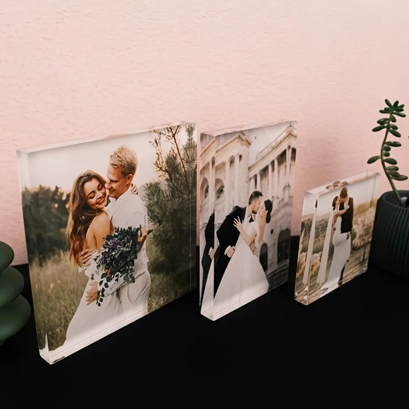 Photo Acrylic Block - カスタムアクリル製記念写真ブロック - パーソナライズされたカップル/ペット写真フレーム、防水仕様のバレンタインデーギフト（彼女向け）