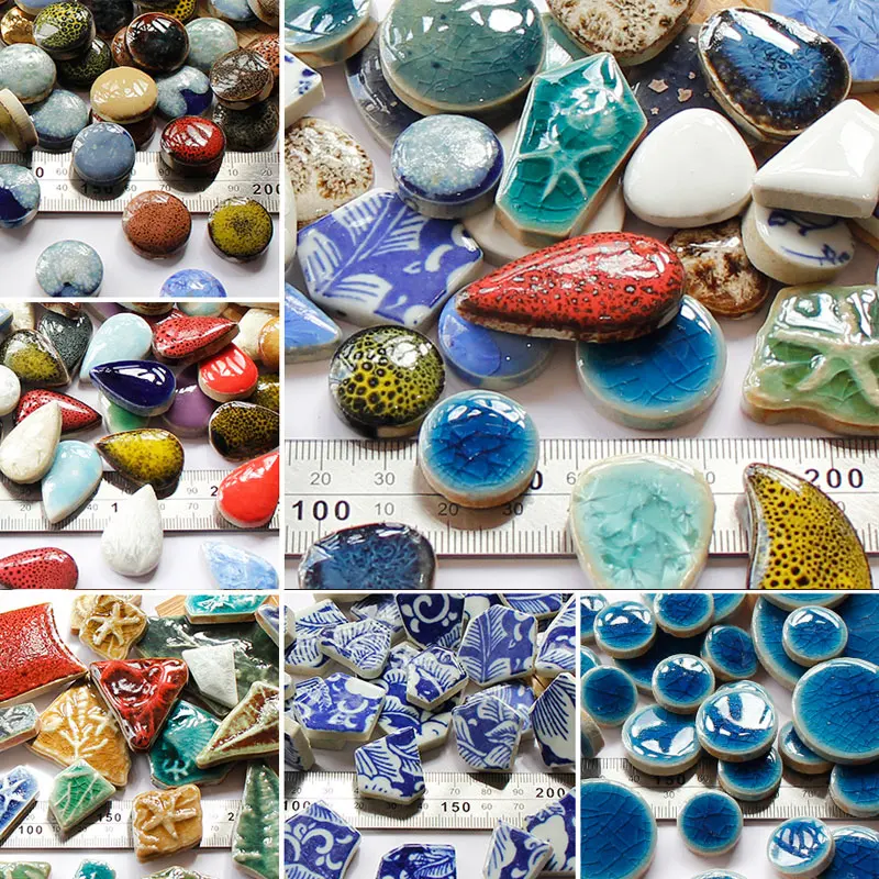 Ceramic Tile Blank - さまざまな色の楕円形のセラミックモザイクタイル、DIYモザイク製造石、クラフト、ホビーアート、家の壁の装飾、arte、100g