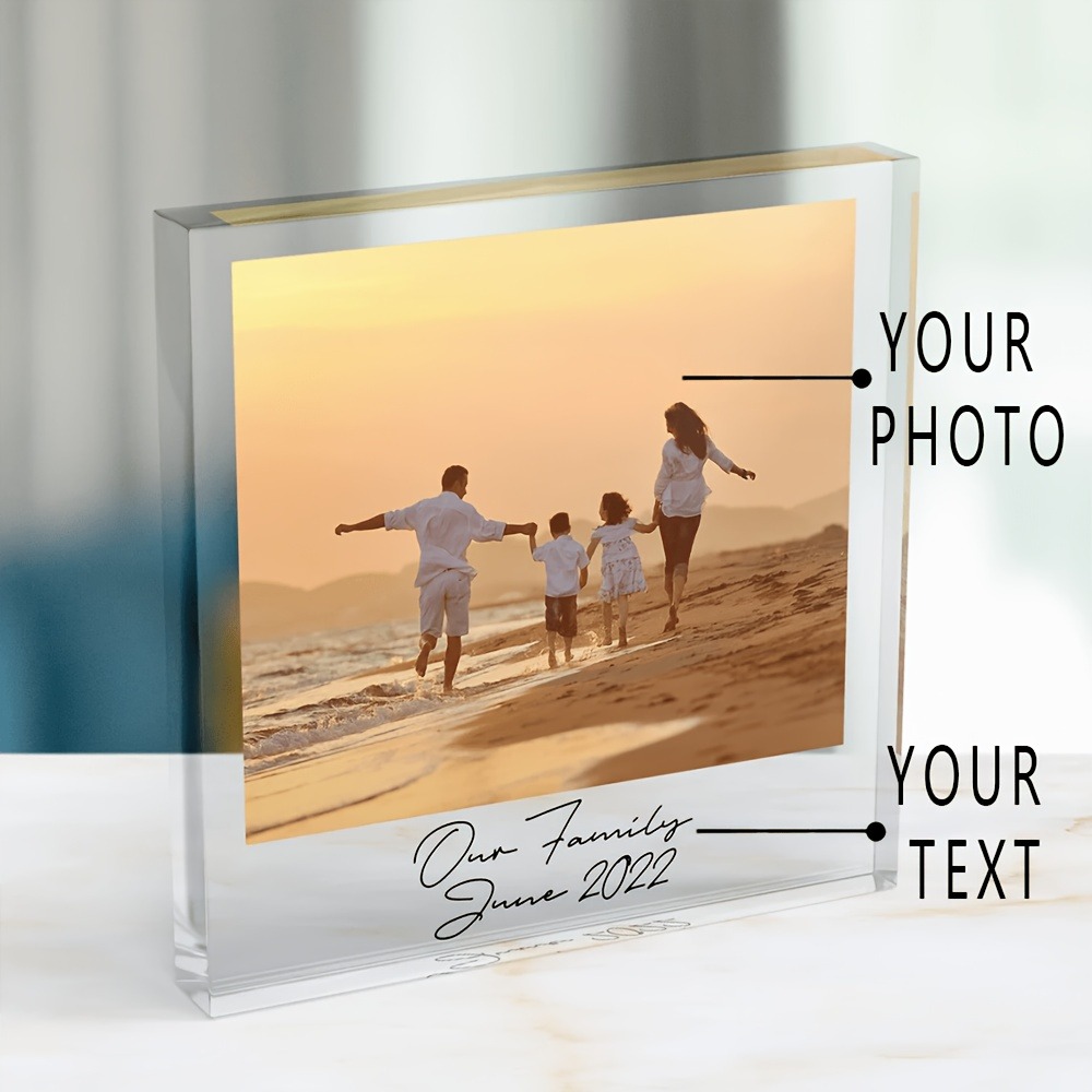 Photo Acrylic Block - パーソナライズされた家族アクリルフォトブロック、カスタム画像名前日付フレーム、高解像度プリント、誕生日結婚式ホームデコレーションギフト