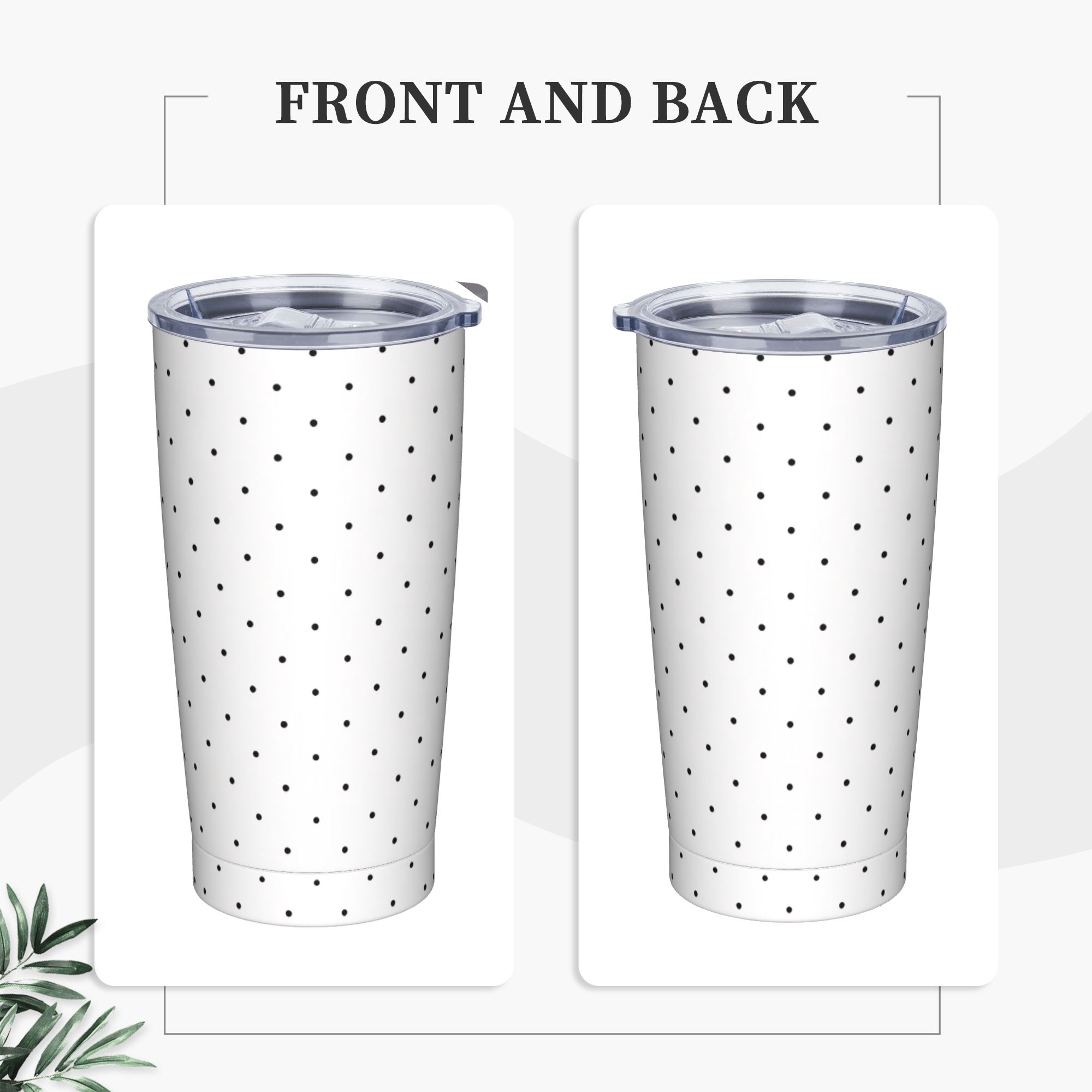 黒と白の水玉模様のステンレス鋼製タンブラー、ストロー付き、ビ - Tumbler 20Oz White のレビューと価格