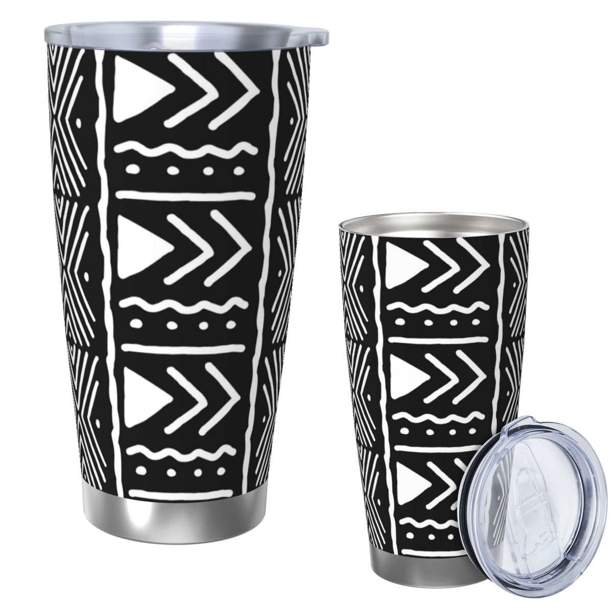 黒と白のアフリカのボゴラン部族柄ステンレス鋼タンブラー真空断 - Tumbler 20Oz White のレビューと価格