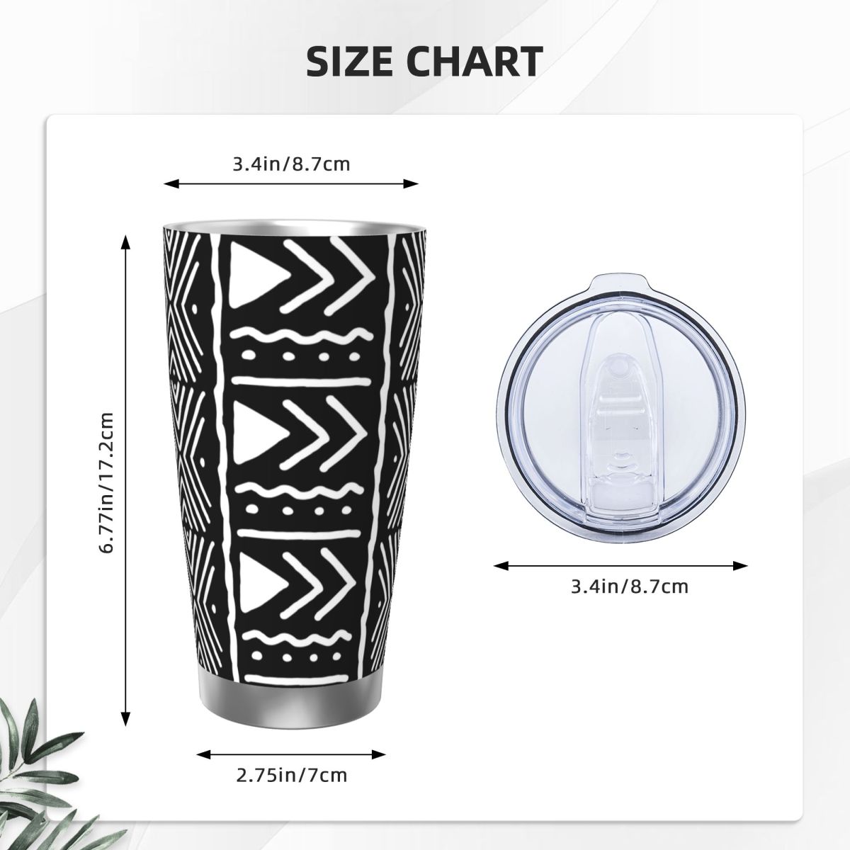 黒と白のアフリカのボゴラン部族柄ステンレス鋼タンブラー真空断 - Tumbler 20Oz White のレビューと価格
