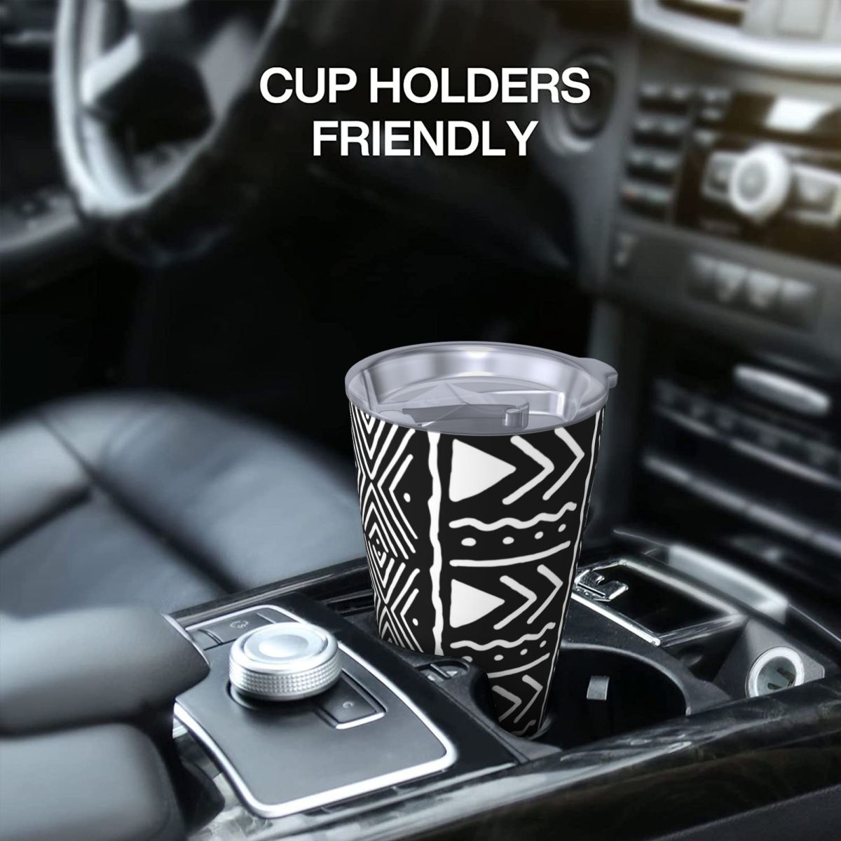 黒と白のアフリカのボゴラン部族柄ステンレス鋼タンブラー真空断 - Tumbler 20Oz White のレビューと価格