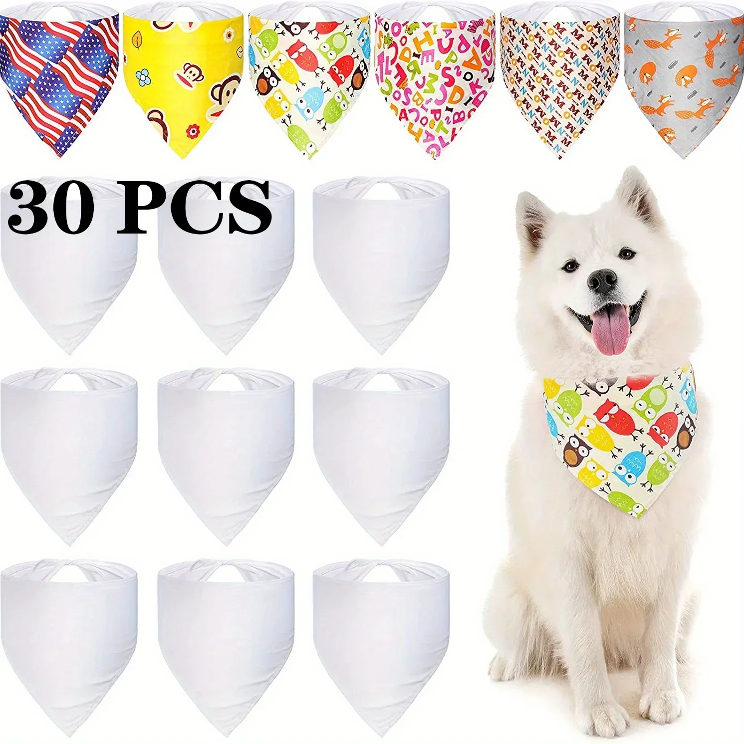 小型犬、中型犬、大型犬用の白いポリエステル製無地の犬用バンダ - Bandana Blank White のレビューと価格