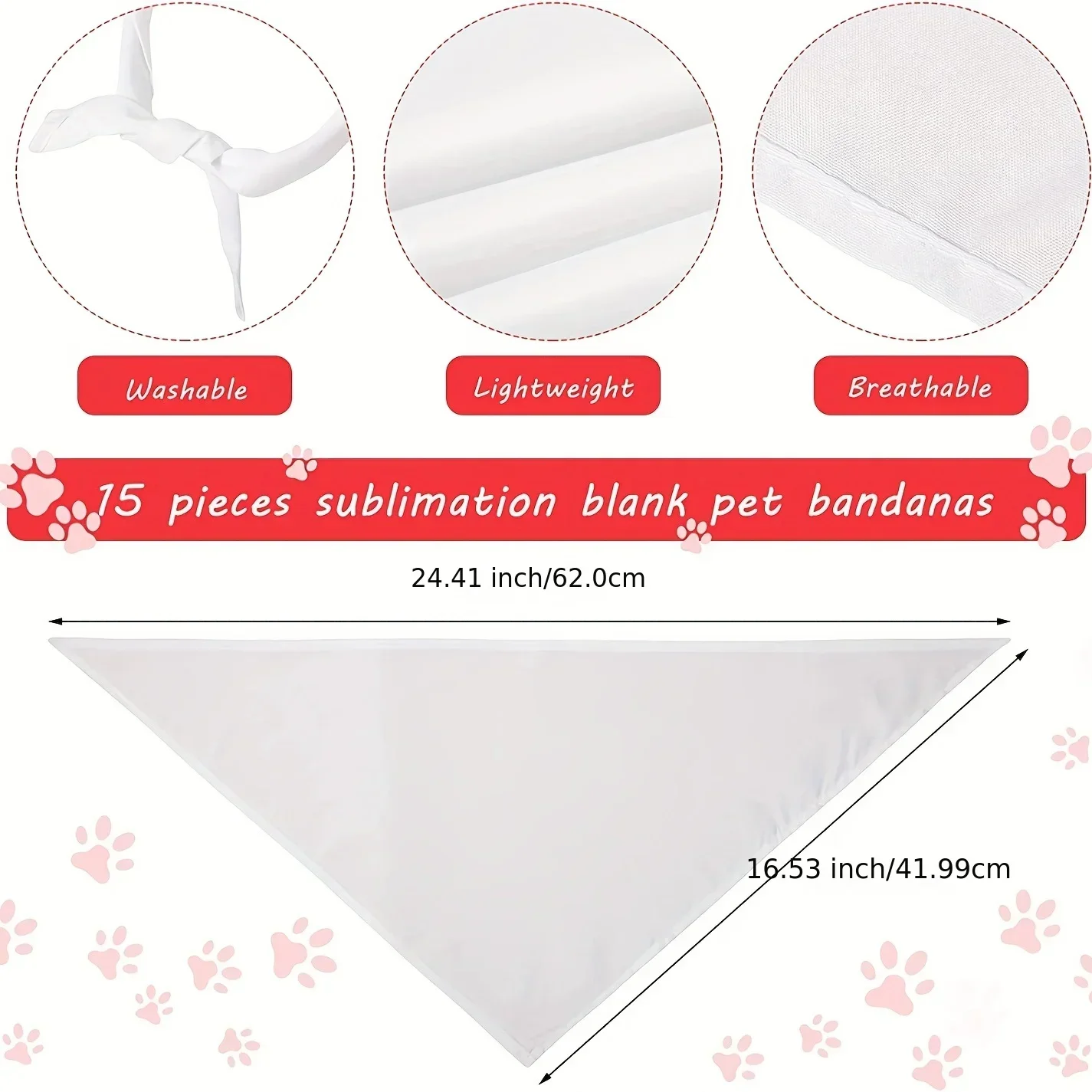 小型犬、中型犬、大型犬用の白いポリエステル製無地の犬用バンダ - Bandana Blank White のレビューと価格