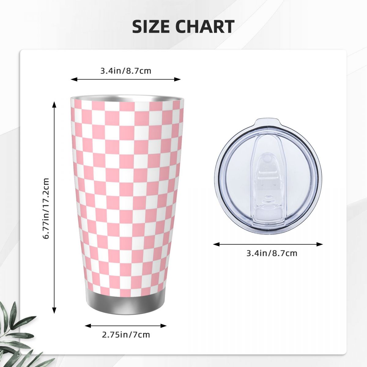 ピンクホワイトチェッカーボード柄ステンレス鋼タンブラー真空断 - Tumbler 20Oz White のレビューと価格