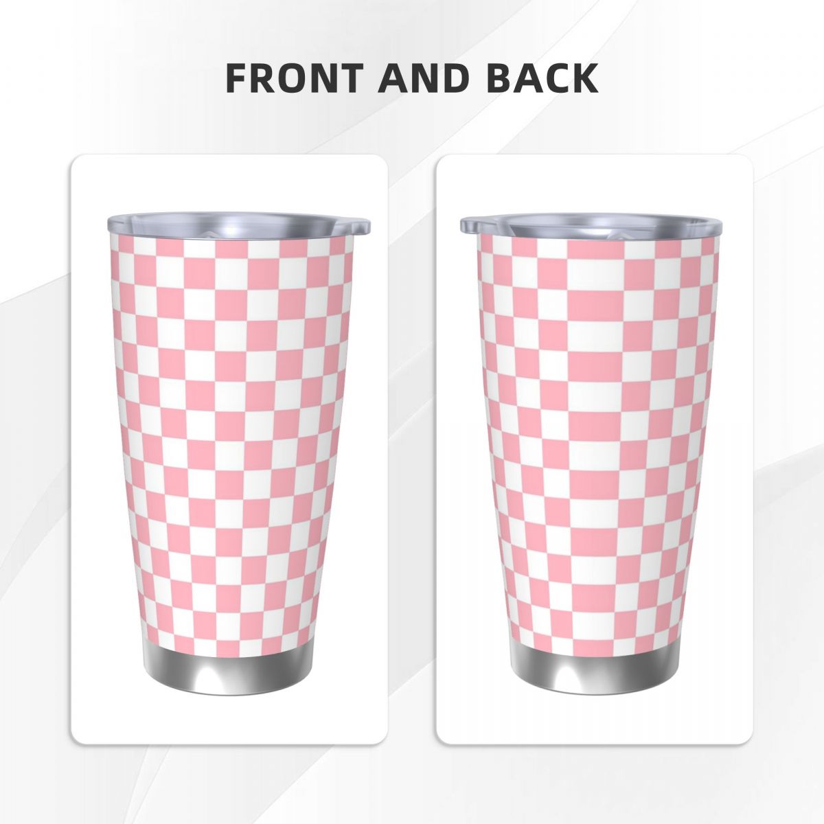 ピンクホワイトチェッカーボード柄ステンレス鋼タンブラー真空断 - Tumbler 20Oz White のレビューと価格