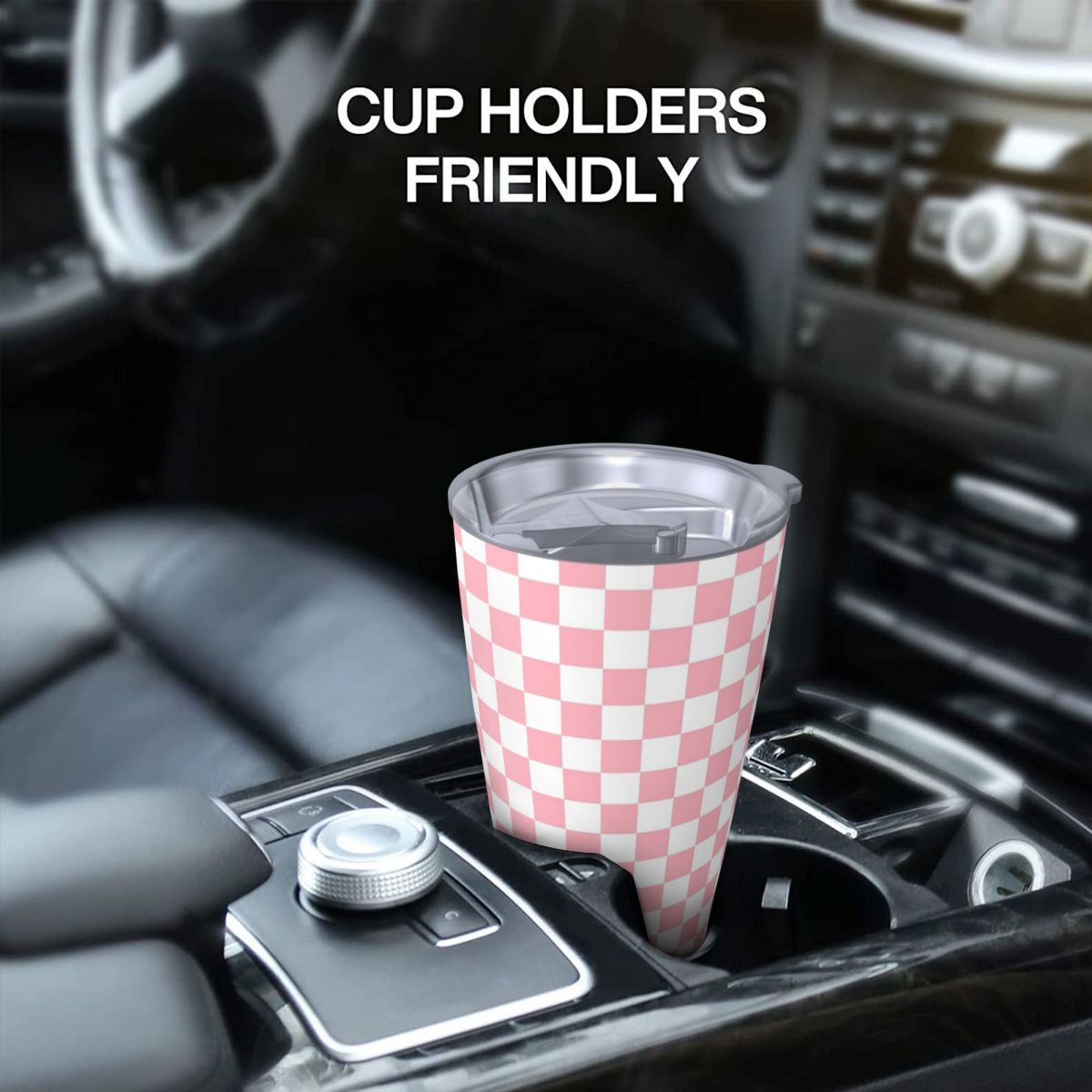 ピンクホワイトチェッカーボード柄ステンレス鋼タンブラー真空断 - Tumbler 20Oz White のレビューと価格