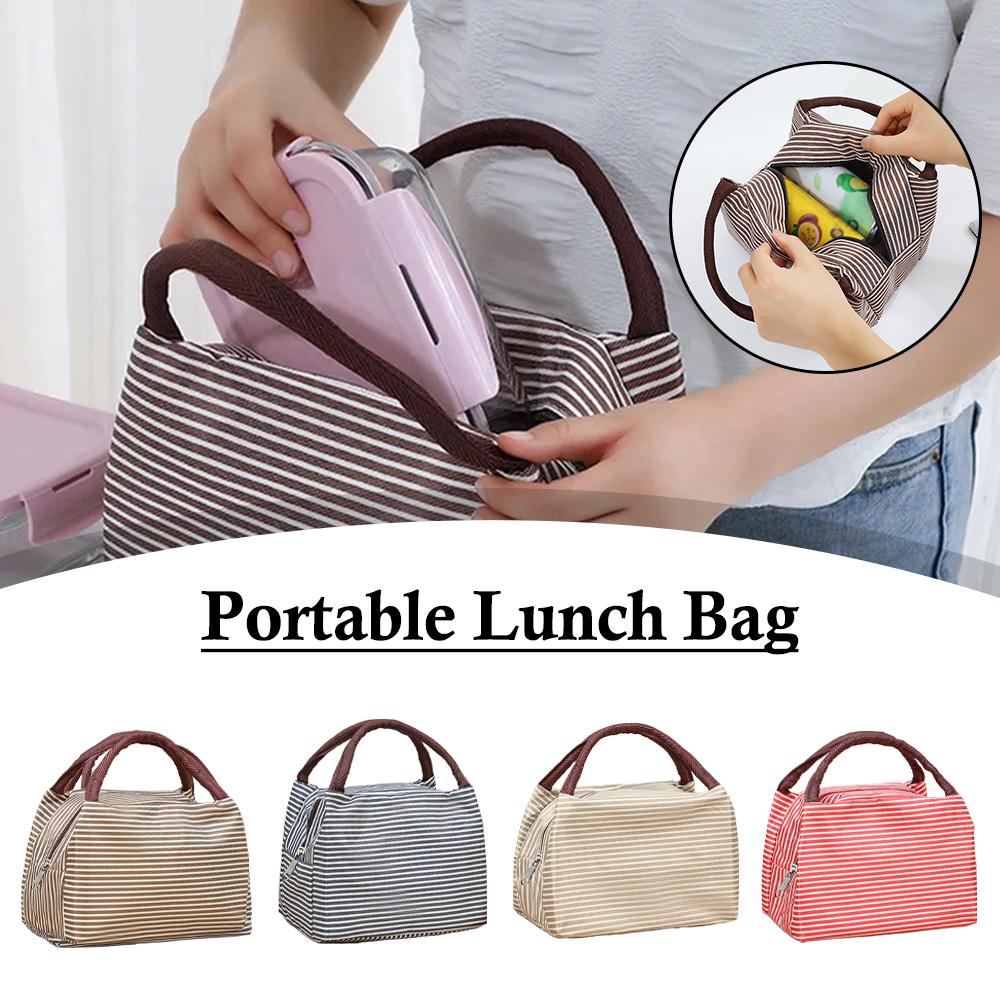 ストライプ柄の断熱ランチバッグ ポータブルサーマルクーラート - Tote Bag Sublimation のレビューと価格