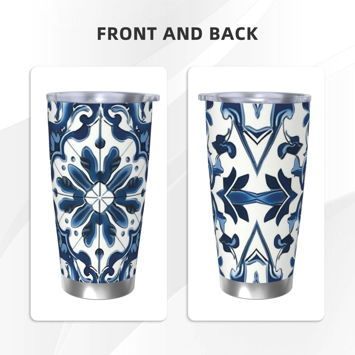 青と白のマジョリカ模様ステンレス鋼タンブラー真空断熱マグカッ - Tumbler 20Oz White のレビューと価格