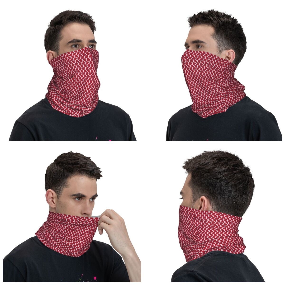 中東クーフィーヤ バンダナ ネックゲートル プリント 赤白  - Bandana Blank White のレビューと価格